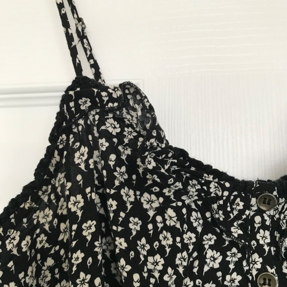 FOREVER 21 Floral Mini Dress M Fit Black Off White Waist Tie Buttons - Picture 6 of 16